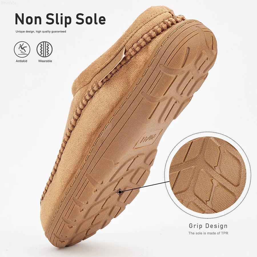 Men Slippers Winter Big Size Indoor Memory Foam Plush Warm Cozy Luxury House Shoes Suede Sewing Casual Slipper Indoor/Outdoor
