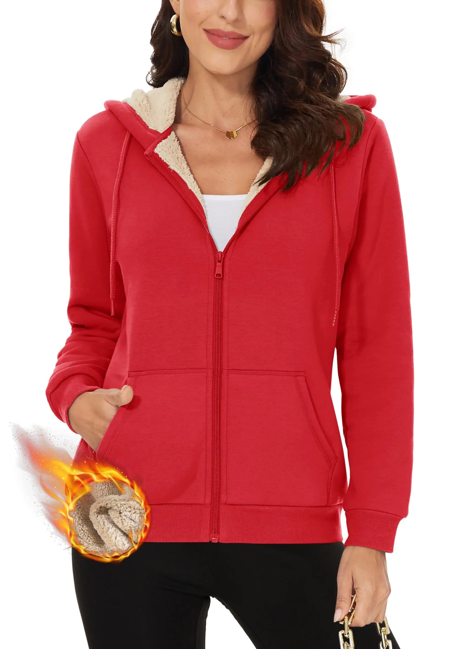 TACVASEN Winter Heavy Sherpa Warm Fleece Jackets Womens Full Zip up Hooded Coat Thermal Windproof Outwear Overcoats Windbreaker