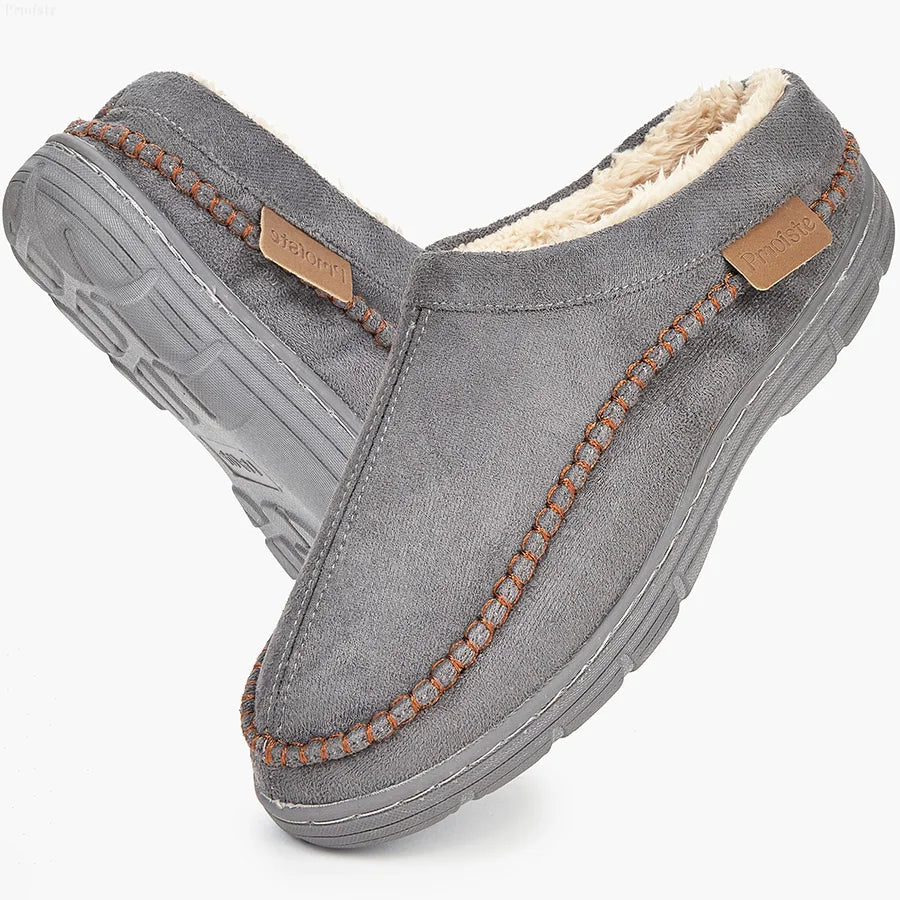 Men Slippers Winter Big Size Indoor Memory Foam Plush Warm Cozy Luxury House Shoes Suede Sewing Casual Slipper Indoor/Outdoor