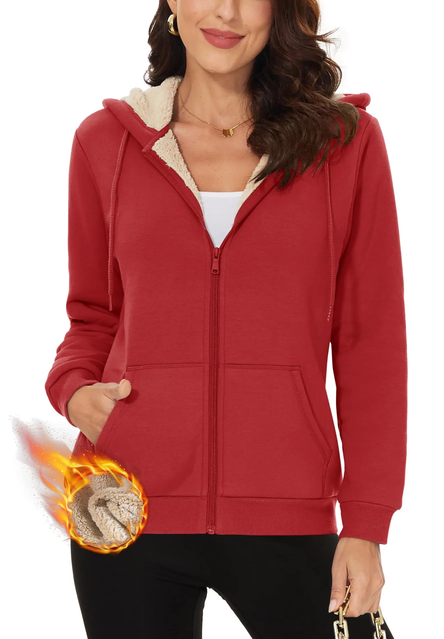 TACVASEN Winter Heavy Sherpa Warm Fleece Jackets Womens Full Zip up Hooded Coat Thermal Windproof Outwear Overcoats Windbreaker