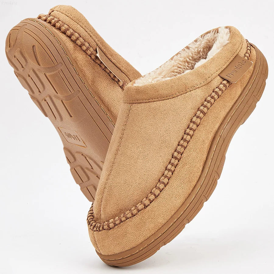 Men Slippers Winter Big Size Indoor Memory Foam Plush Warm Cozy Luxury House Shoes Suede Sewing Casual Slipper Indoor/Outdoor