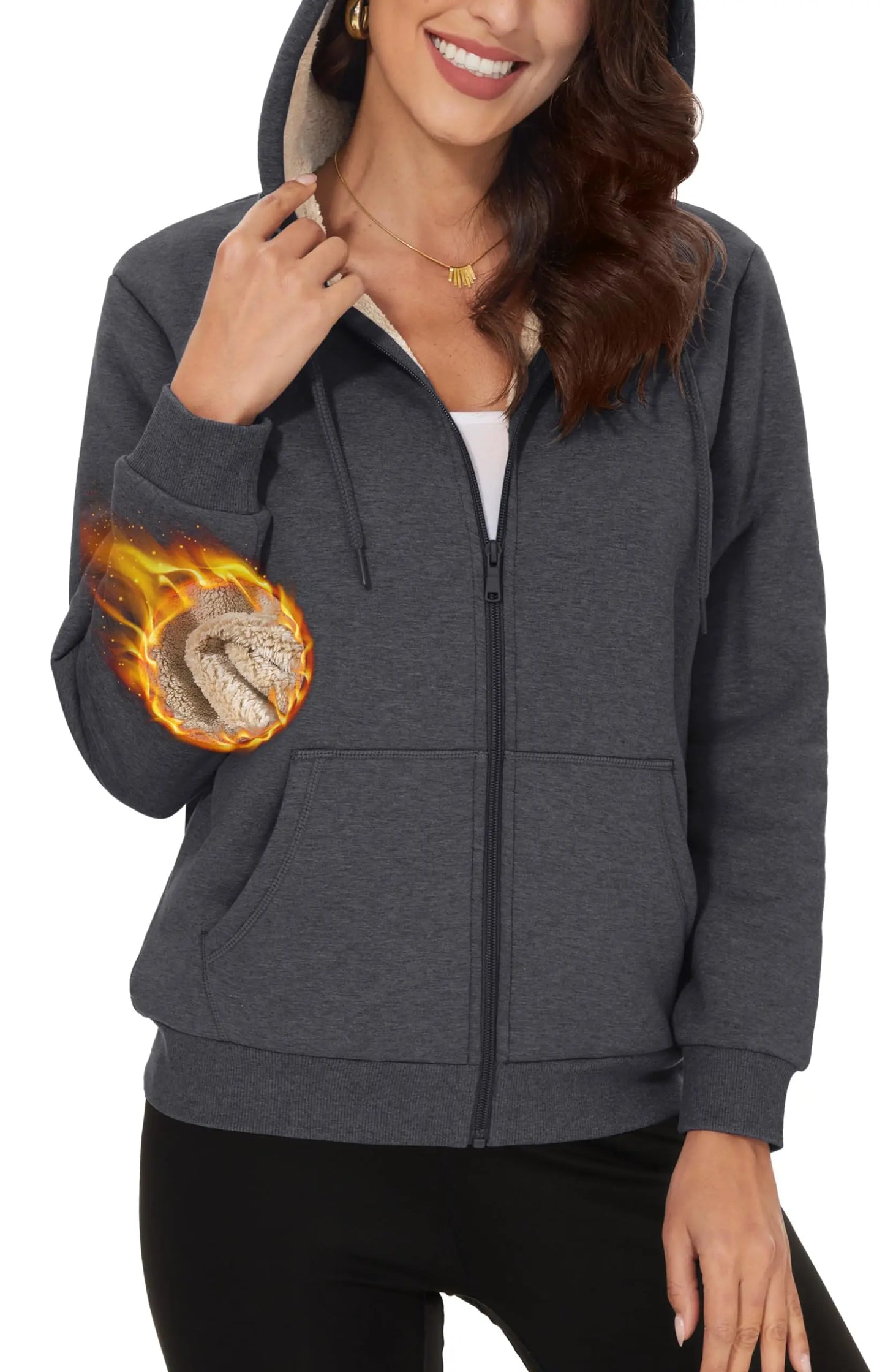 TACVASEN Winter Heavy Sherpa Warm Fleece Jackets Womens Full Zip up Hooded Coat Thermal Windproof Outwear Overcoats Windbreaker