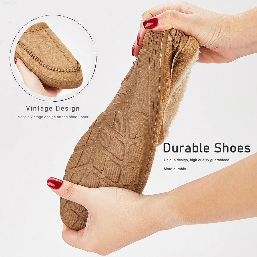 Men Slippers Winter Big Size Indoor Memory Foam Plush Warm Cozy Luxury House Shoes Suede Sewing Casual Slipper Indoor/Outdoor