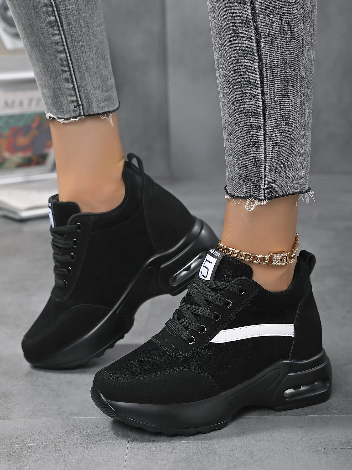 Women's Casual Korean Style Wedge Sneaker Platform Running Shoes with Artificial Leather for Outdoor Sports Dropshipping
