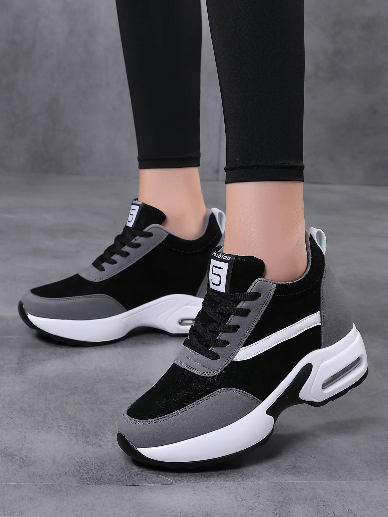Women's Casual Korean Style Wedge Sneaker Platform Running Shoes with Artificial Leather for Outdoor Sports Dropshipping