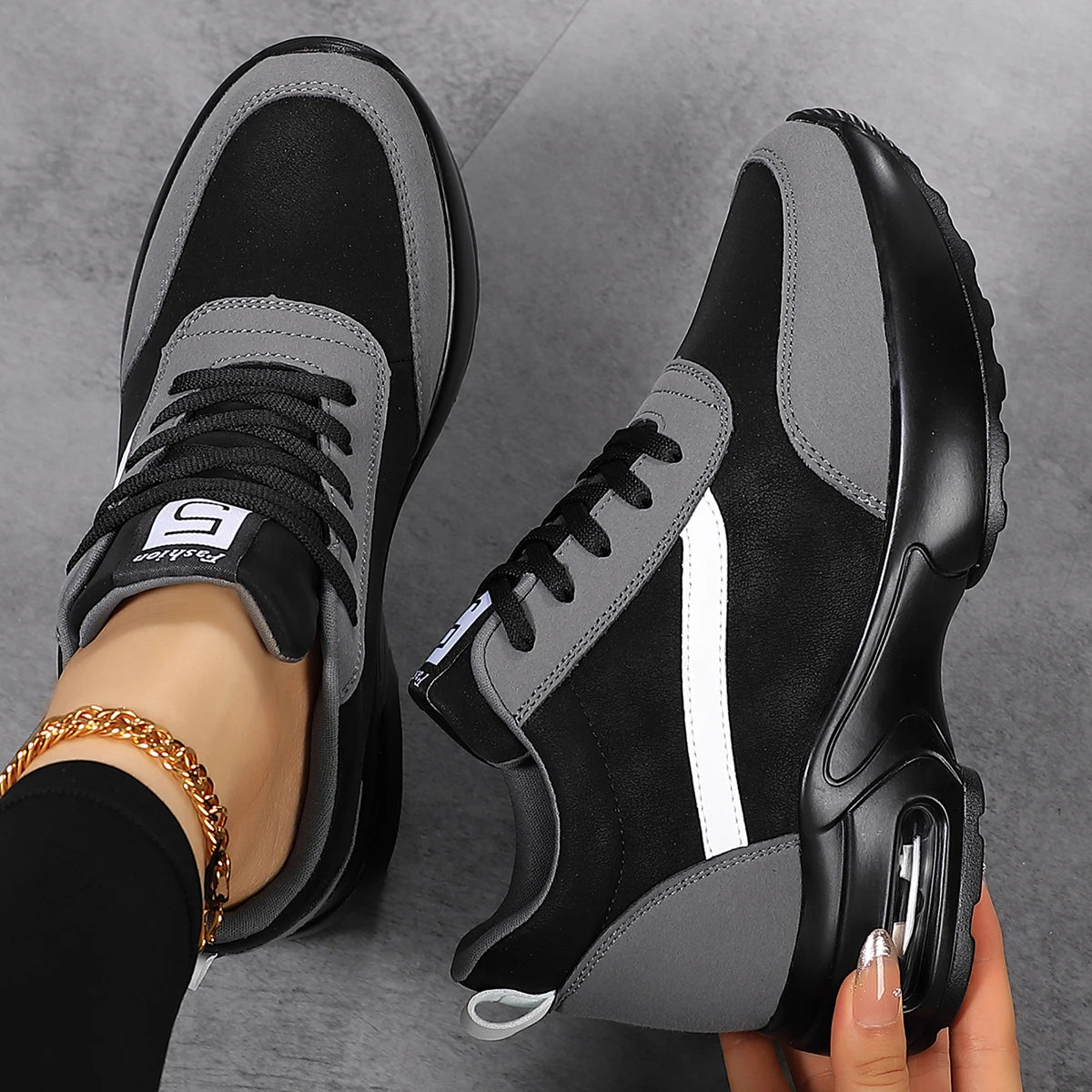 Women's Casual Korean Style Wedge Sneaker Platform Running Shoes with Artificial Leather for Outdoor Sports Dropshipping