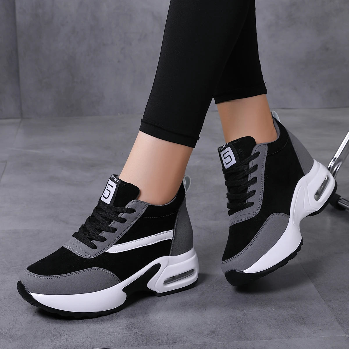 Women's Casual Korean Style Wedge Sneaker Platform Running Shoes with Artificial Leather for Outdoor Sports Dropshipping