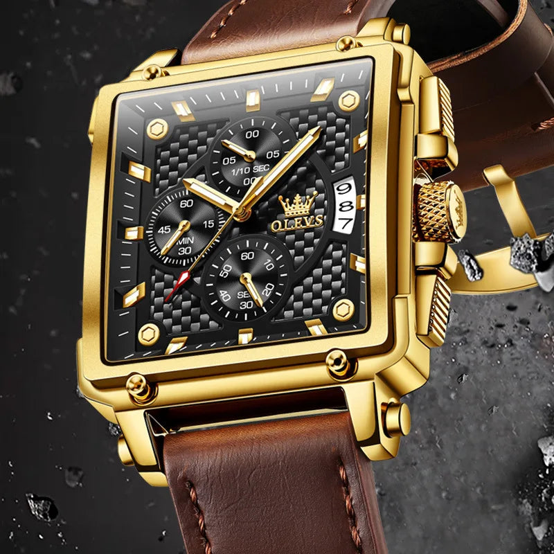 OLEVS 9925 Original Quartz Watch Golden Luxury Leather Strap Chronograph Male Wristwatches for Men Relogio Masculino Man Reloj. Minimum order 2