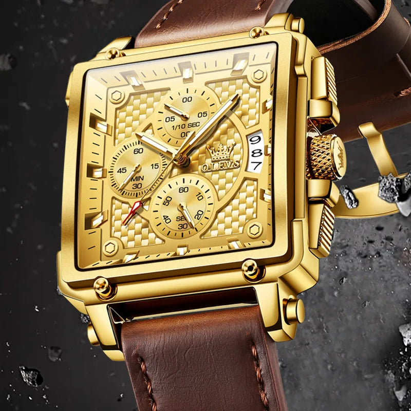 OLEVS 9925 Original Quartz Watch Golden Luxury Leather Strap Chronograph Male Wristwatches for Men Relogio Masculino Man Reloj. Minimum order 2