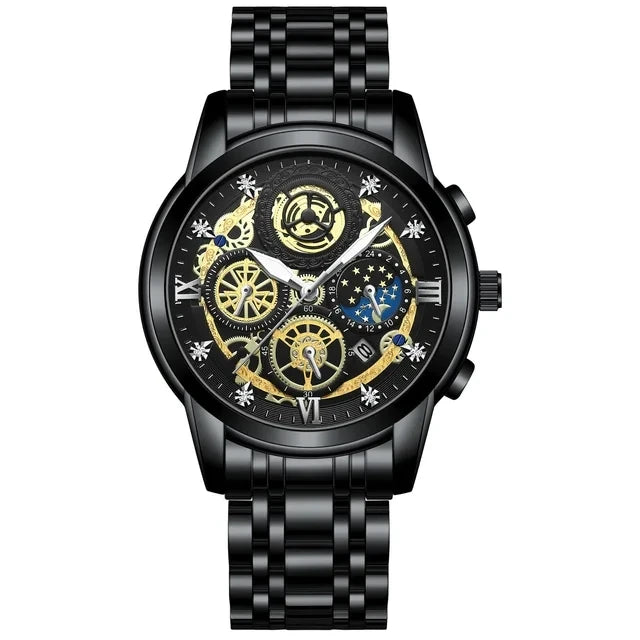 BINBOND B4010 4010 Fashion Casual Quartz Men Watch Stainless Steel Strap Luxury Dial Luminous Waterproof Business Men Wristwatch