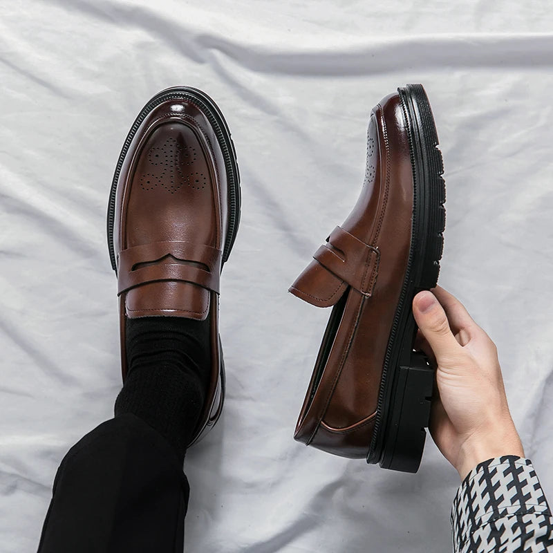 Dropshipping Products 2025 British Men's Casual Dress Shoes Walking Style Genuine Leather Wedding Party Shoes for Business