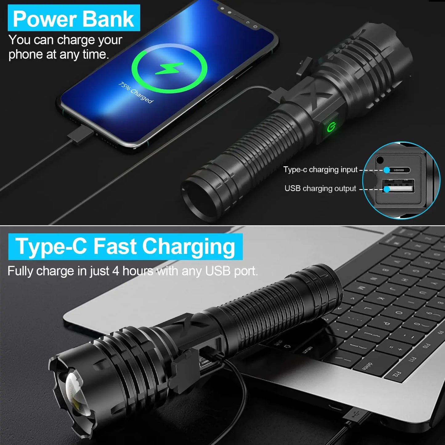 Thor LED Flashlight 10000lm with Replaceable Battery IP65 Waterproof Flashlight With Replaceable Battery. Minimum order 2
