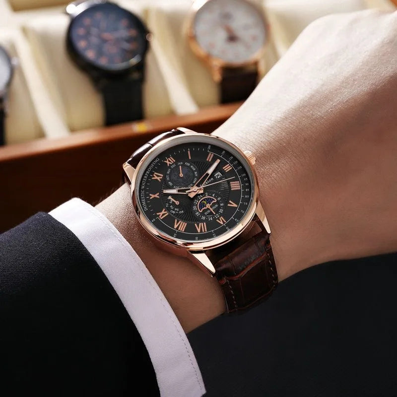 New Fashion Men Watch Leather Quartz Men's Wristwatch Waterproof Luminous Sports Date Luxury Watch for Men. Minimum order 2