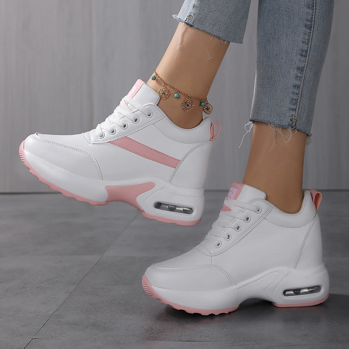 Women's Casual Korean Style Wedge Sneaker Platform Running Shoes with Artificial Leather for Outdoor Sports Dropshipping