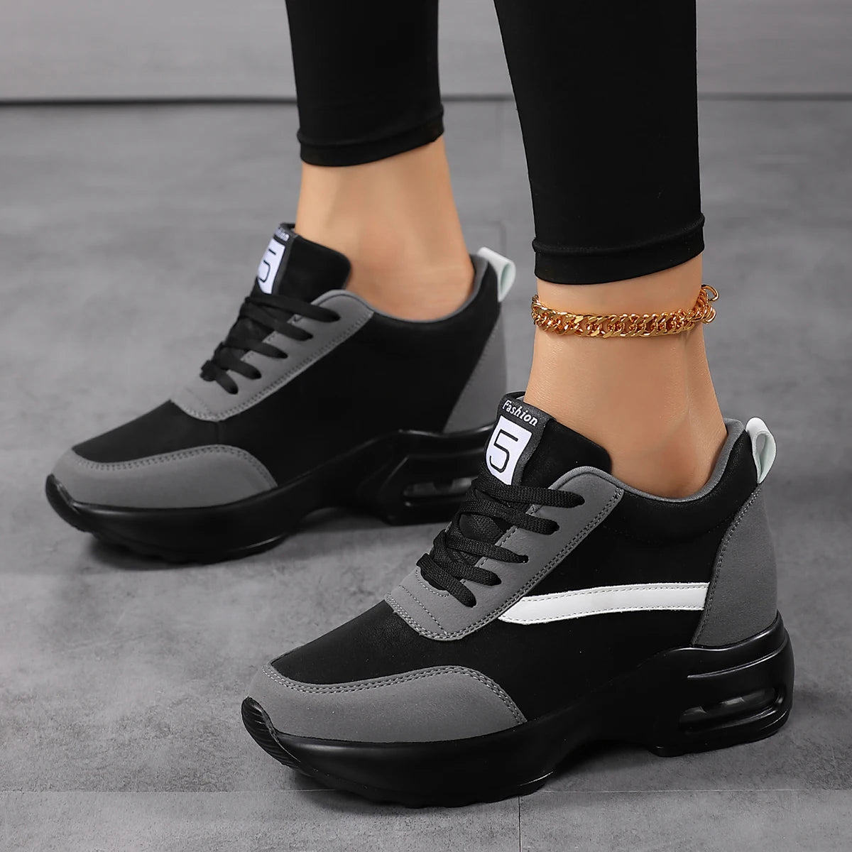 Women's Casual Korean Style Wedge Sneaker Platform Running Shoes with Artificial Leather for Outdoor Sports Dropshipping