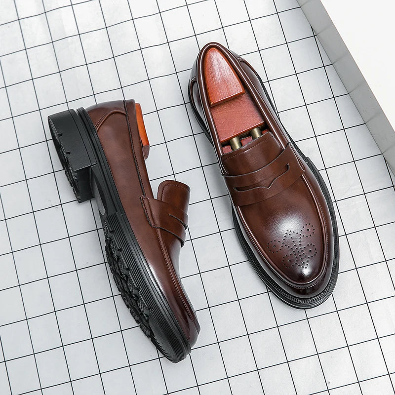 Dropshipping Products 2025 British Men's Casual Dress Shoes Walking Style Genuine Leather Wedding Party Shoes for Business