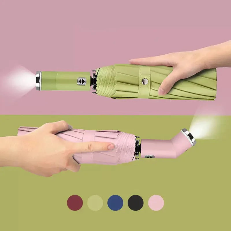 Fully Automatic Umbrella Sunscreen Sunshade Sun Umbrella Dual Use With Led Flashlight Business 3 Fold Umbrella. Minimum order 50