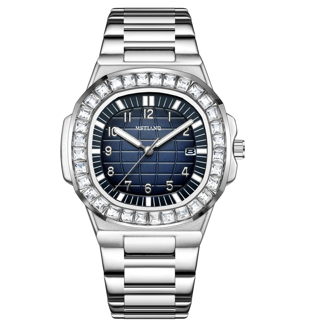 New Hot Selling Silver Men's Watch Stainless Steel Diamond Dial Quartz Watch Men's Waterproof Men's Watch
