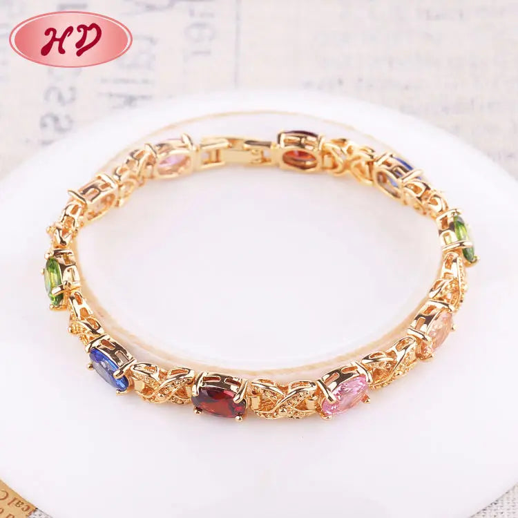 New Bracelets Et Bracelets Models Petals Shape Zircon Women Yellow Gold Hand Chain Fashion Jewelry Bracelet for Women. Minimum order 12