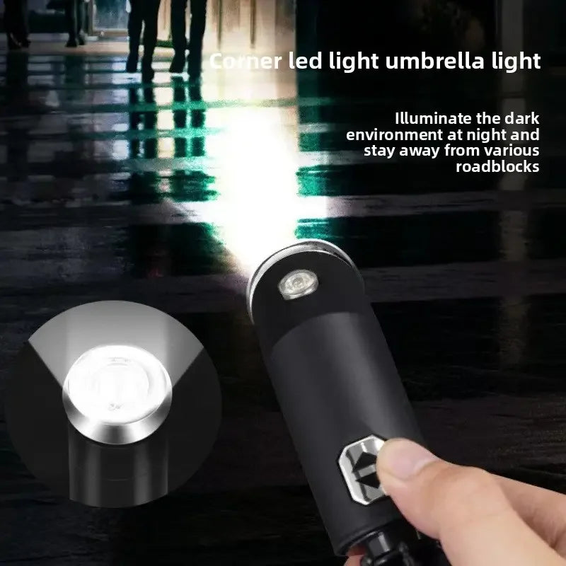 Fully Automatic Umbrella Sunscreen Sunshade Sun Umbrella Dual Use With Led Flashlight Business 3 Fold Umbrella. Minimum order 50