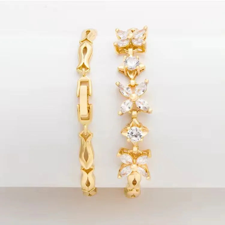 New Bracelets Et Bracelets Models Petals Shape Zircon Women Yellow Gold Hand Chain Fashion Jewelry Bracelet for Women. Minimum order 12