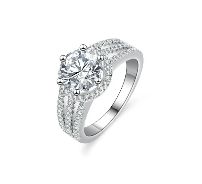 Moissanite Rings 925 Sterling Silver Halo Ring Rhodium Plate Round Cut Jewellery for Women Wedding Gift Anniversary Engagement. Minimum order 2