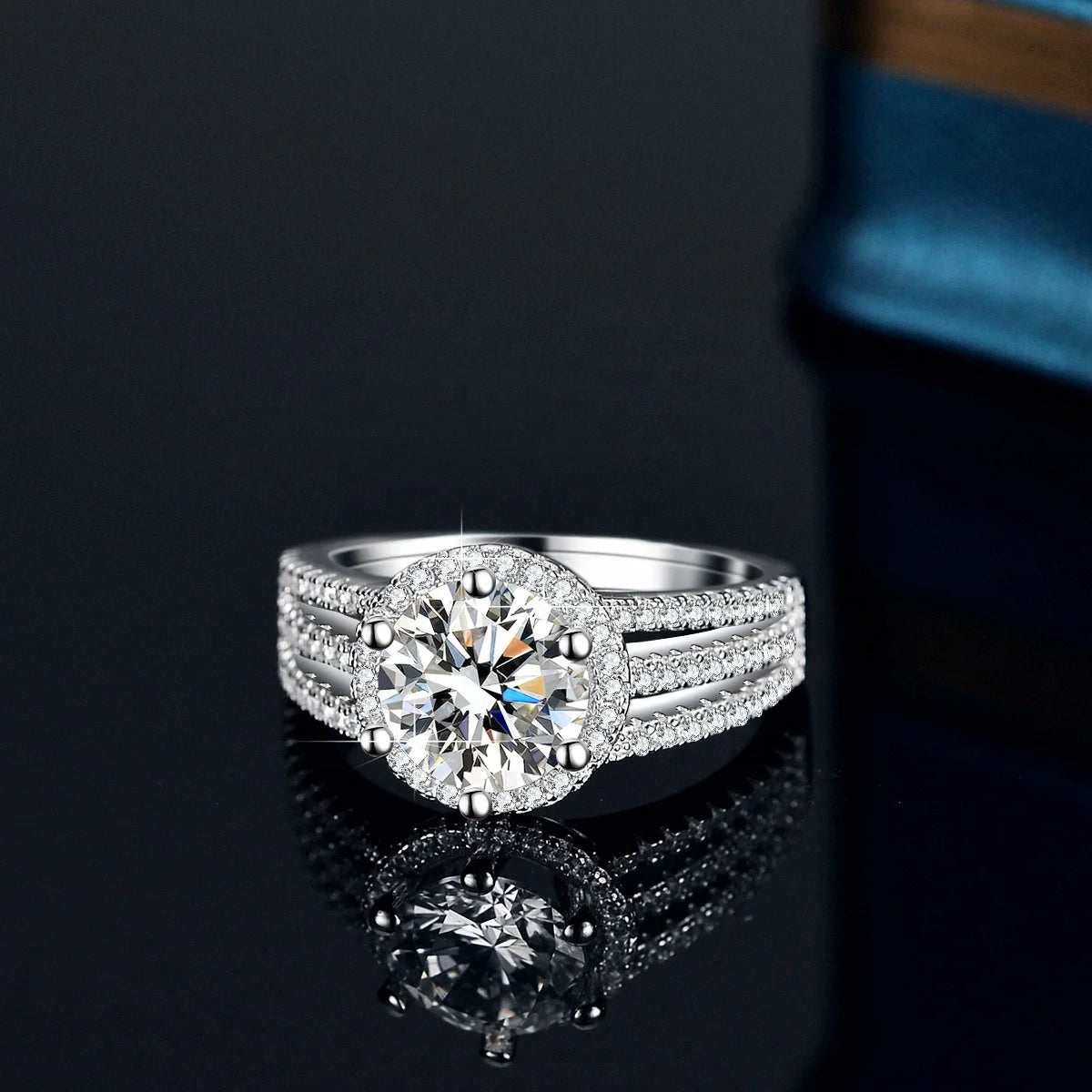 Moissanite Rings 925 Sterling Silver Halo Ring Rhodium Plate Round Cut Jewellery for Women Wedding Gift Anniversary Engagement. Minimum order 2
