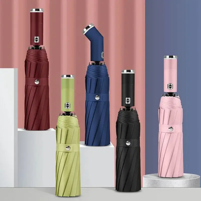 Fully Automatic Umbrella Sunscreen Sunshade Sun Umbrella Dual Use With Led Flashlight Business 3 Fold Umbrella. Minimum order 50