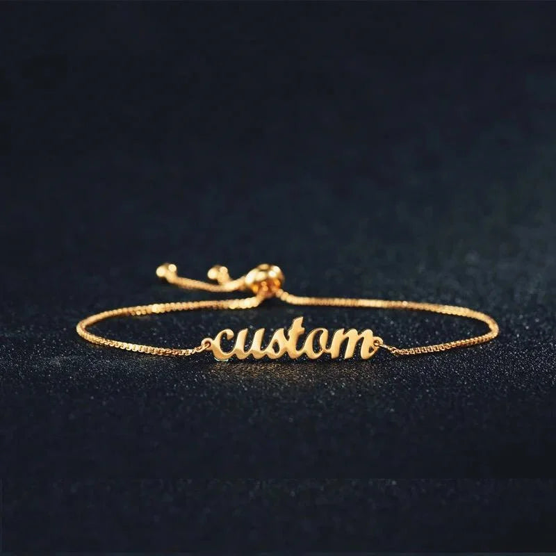 Atoztide Fashion Personalized Custom Name Bracelet for Women Stainless Steel letter Bracele with Adjustable Chain Wedding Gift