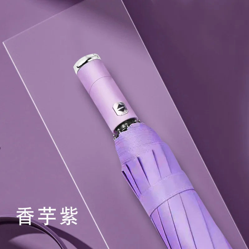 Fully Automatic Umbrella Sunscreen Sunshade Sun Umbrella Dual Use With Led Flashlight Business 3 Fold Umbrella. Minimum order 50