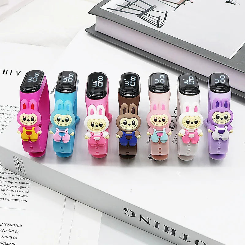 Custom logo Kids Cartoon Doll Watch Fashion Led Digital Watch Child Teens Students Led Waterproof Silicone Bands Wristwatch. Minimum order 20