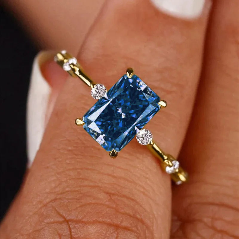 CAOSHI Luxury Geometry Rectangle Shaped Yellow Crystal 3A Zircon Finger Ring for Women Fashion Jewelry Wedding Gold Plated Rings. Minimum order 12