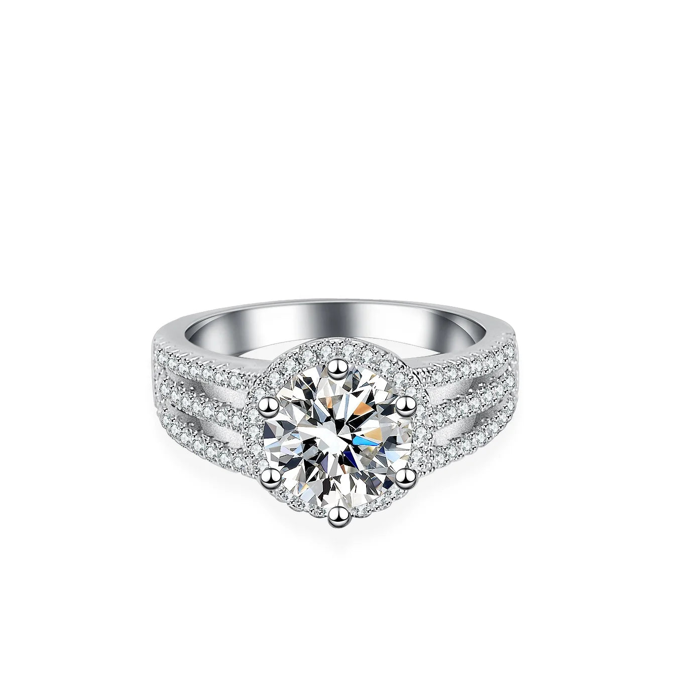 Moissanite Rings 925 Sterling Silver Halo Ring Rhodium Plate Round Cut Jewellery for Women Wedding Gift Anniversary Engagement. Minimum order 2