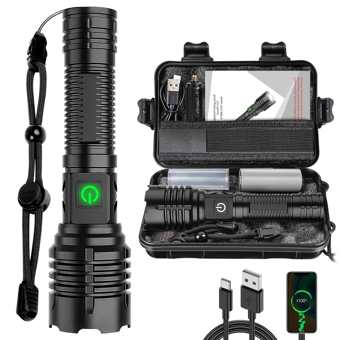 Thor LED Flashlight 10000lm with Replaceable Battery IP65 Waterproof Flashlight With Replaceable Battery. Minimum order 2