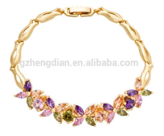 New Bracelets Et Bracelets Models Petals Shape Zircon Women Yellow Gold Hand Chain Fashion Jewelry Bracelet for Women. Minimum order 12