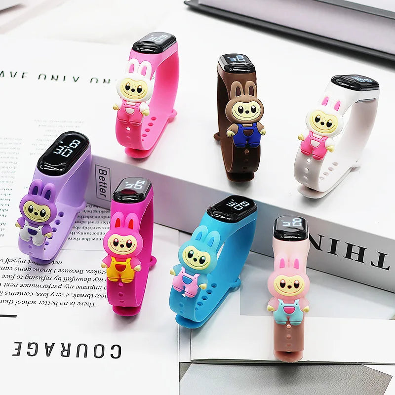 Custom logo Kids Cartoon Doll Watch Fashion Led Digital Watch Child Teens Students Led Waterproof Silicone Bands Wristwatch. Minimum order 20