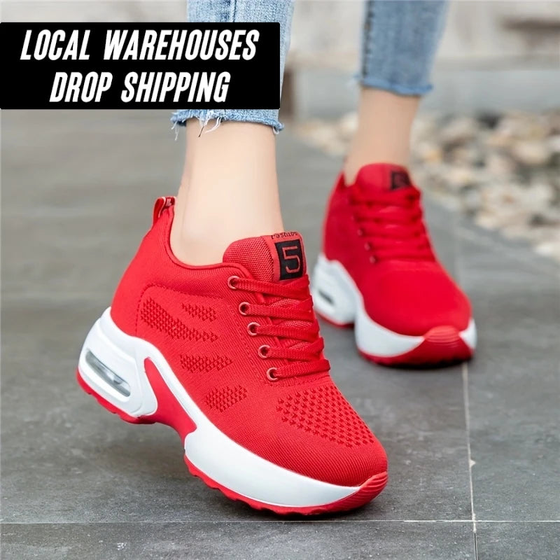 Dropshipping Wedge Sneaker Walking Sneakers Custom Wholesale Durable Height Increasing Breathable Soft Cozy Women Platform