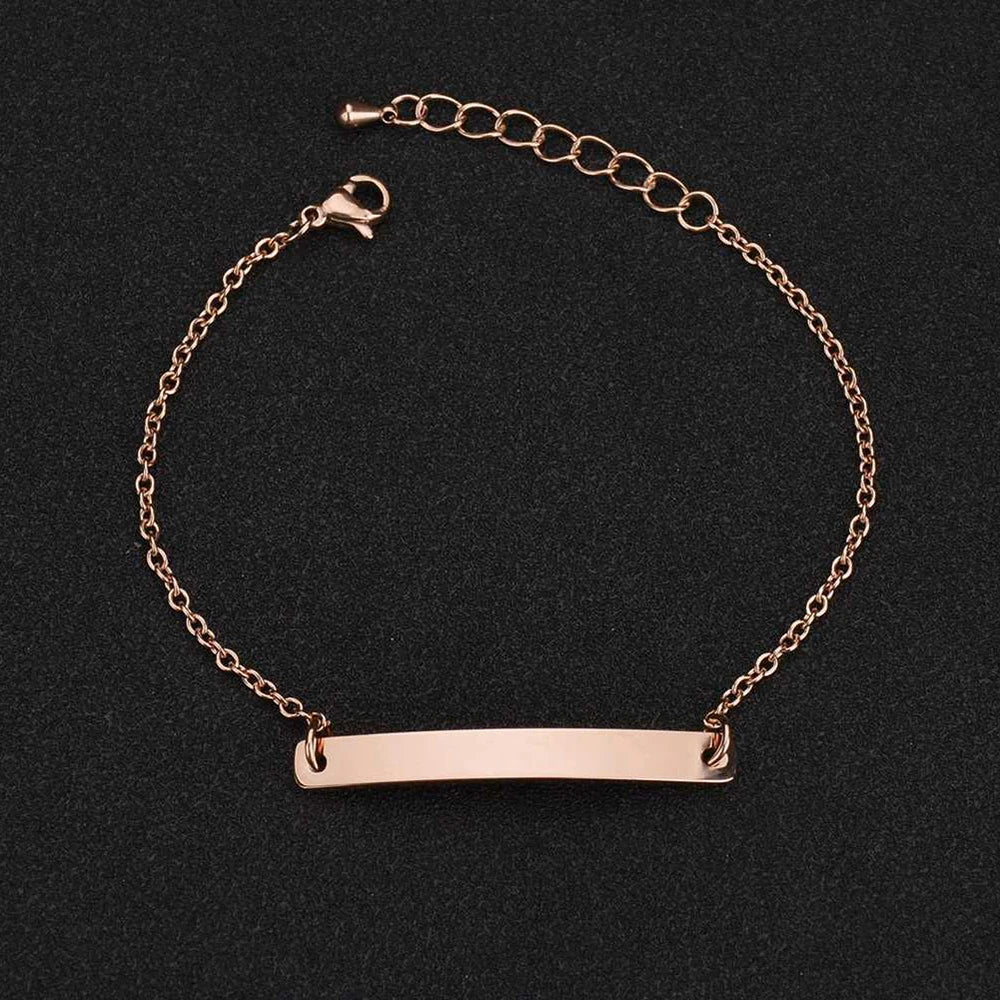 Akizoom Punk Engrave Name Custom Bracelets Gold Color Stainless Steel Thick Hand Chain Customized Couple Men Women Jewelry Gift