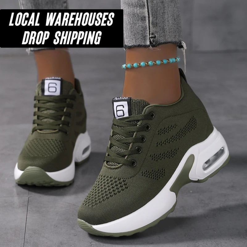 Dropshipping Wedge Sneaker Walking Sneakers Custom Wholesale Durable Height Increasing Breathable Soft Cozy Women Platform