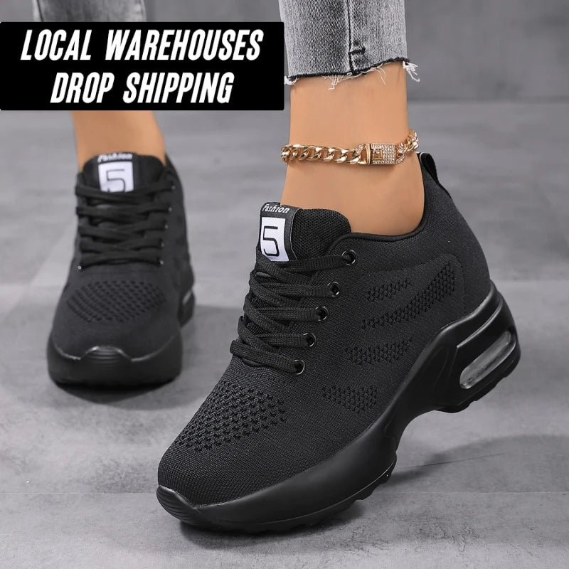 Dropshipping Wedge Sneaker Walking Sneakers Custom Wholesale Durable Height Increasing Breathable Soft Cozy Women Platform