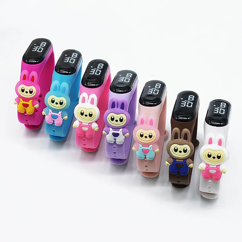 Custom logo Kids Cartoon Doll Watch Fashion Led Digital Watch Child Teens Students Led Waterproof Silicone Bands Wristwatch. Minimum order 20