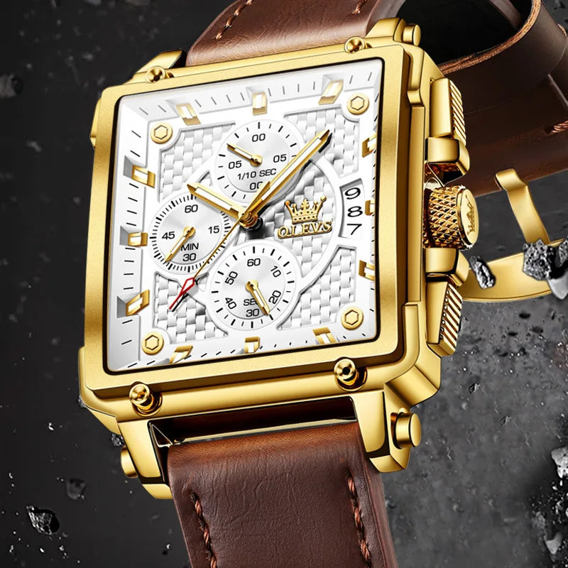 OLEVS 9925 Original Quartz Watch Golden Luxury Leather Strap Chronograph Male Wristwatches for Men Relogio Masculino Man Reloj. Minimum order 2