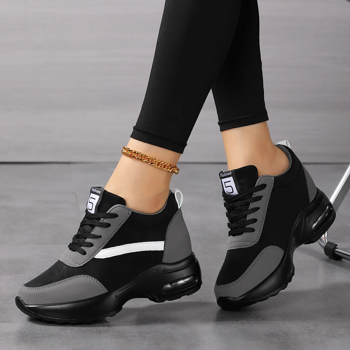 Women's Casual Korean Style Wedge Sneaker Platform Running Shoes with Artificial Leather for Outdoor Sports Dropshipping