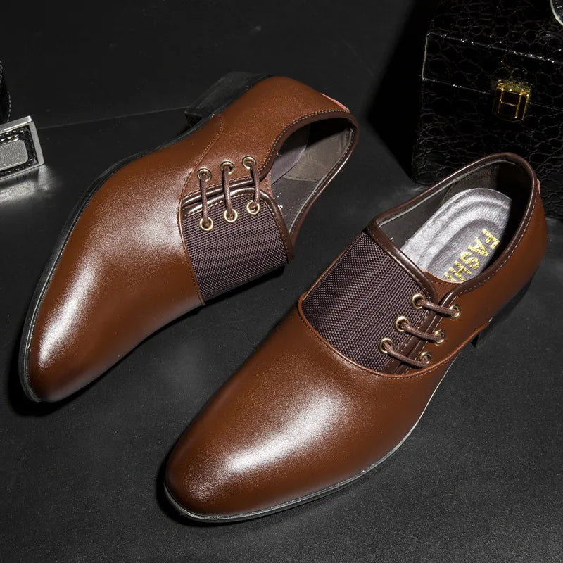 2024 Business Dress Leather Shoes for Men's Large Casual Size Pointed Lace up Shoes. Minimum order 2
