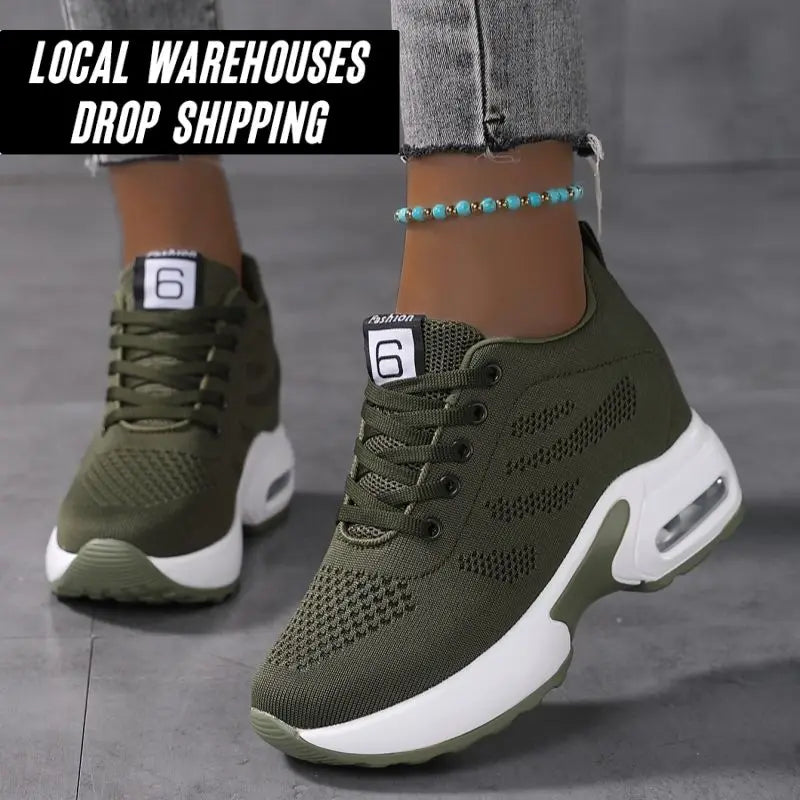 Dropshipping Wedge Sneaker Walking Sneakers Custom Wholesale Durable Height Increasing Breathable Soft Cozy Women Platform