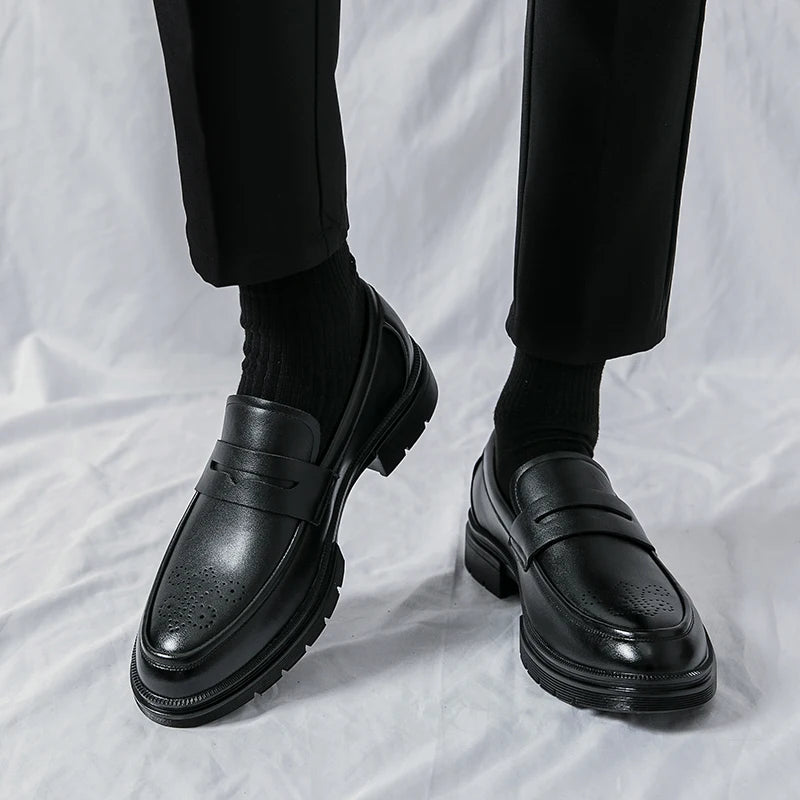 Dropshipping Products 2025 British Men's Casual Dress Shoes Walking Style Genuine Leather Wedding Party Shoes for Business