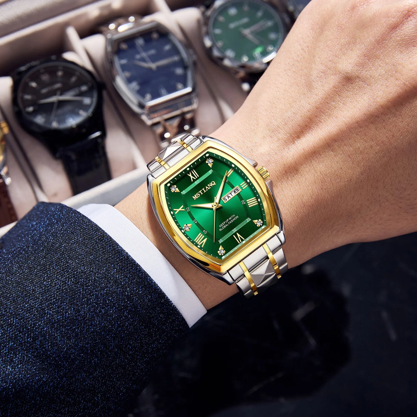Watch for Men Luxury Barrel Shape Luminous Calendar New Business Casual Quartz Watch. Minimum order 2