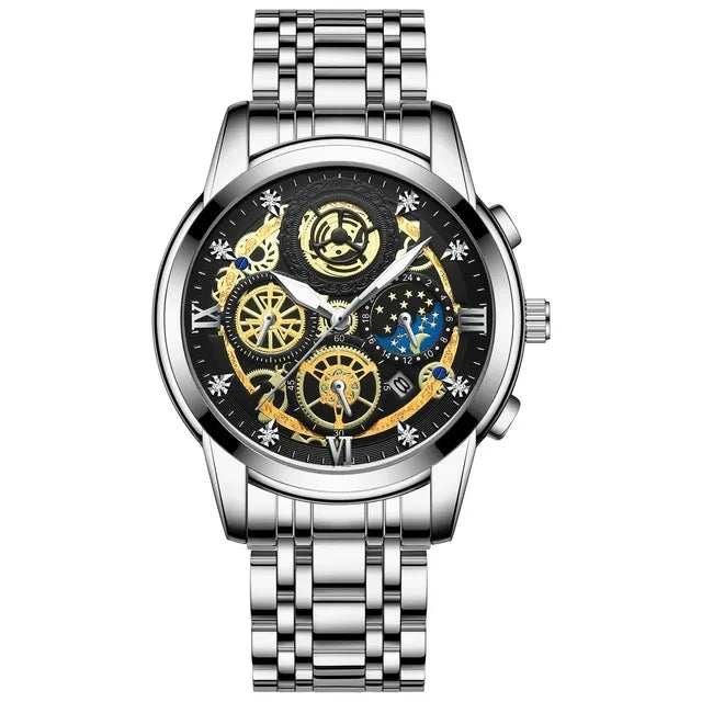 BINBOND B4010 4010 Fashion Casual Quartz Men Watch Stainless Steel Strap Luxury Dial Luminous Waterproof Business Men Wristwatch