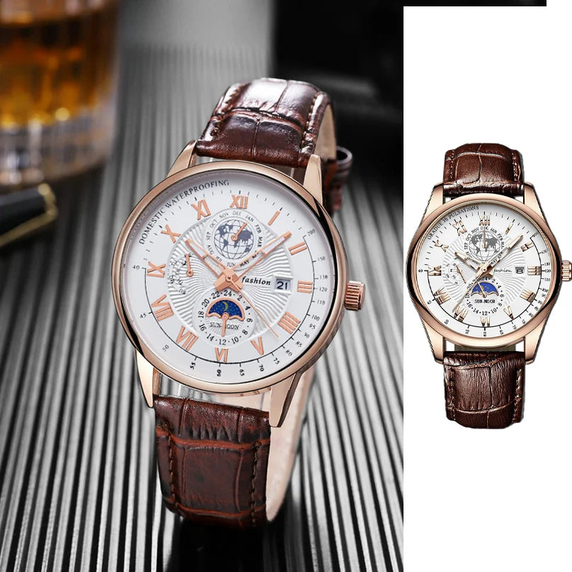 New Fashion Men Watch Leather Quartz Men's Wristwatch Waterproof Luminous Sports Date Luxury Watch for Men. Minimum order 2