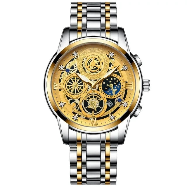 BINBOND B4010 4010 Fashion Casual Quartz Men Watch Stainless Steel Strap Luxury Dial Luminous Waterproof Business Men Wristwatch